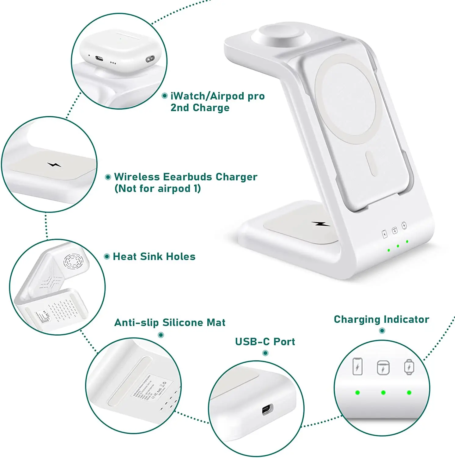 3 in1 Magnetic Power Bank MacSafe External Auxiliary Battery 15W Wireless Fast Charger Station For iPhone 14 13 12 Apple Watch