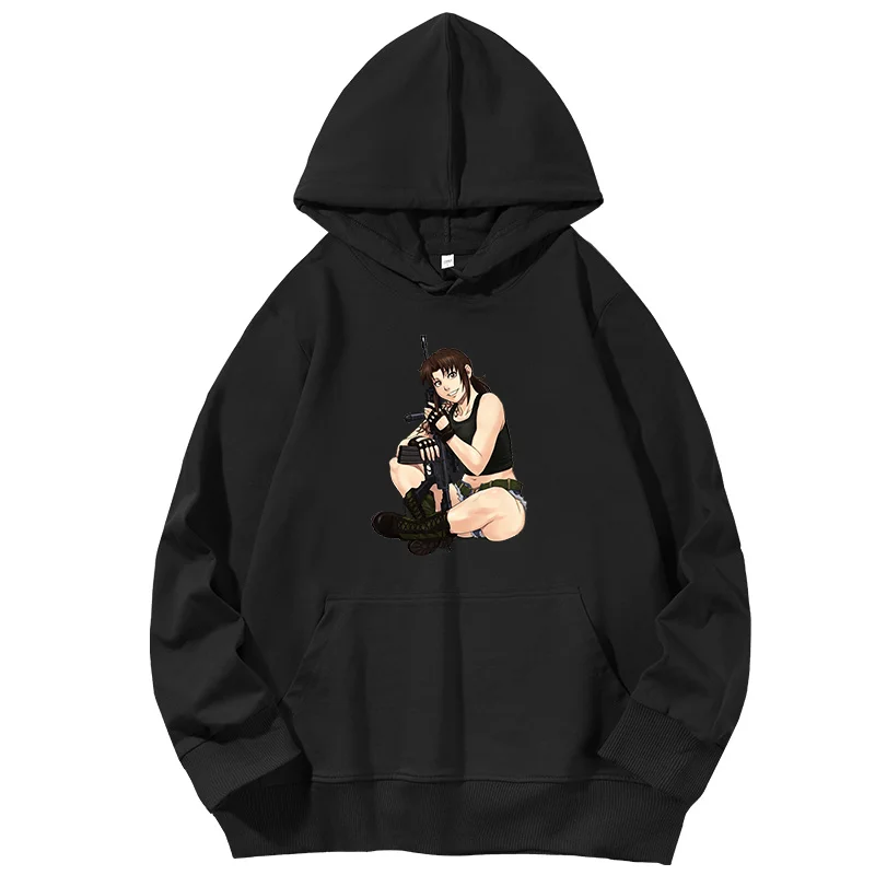 Хлопковая толстовка Revy с капюшоном и принтом аниме Лагуна базовая одежда рубашка