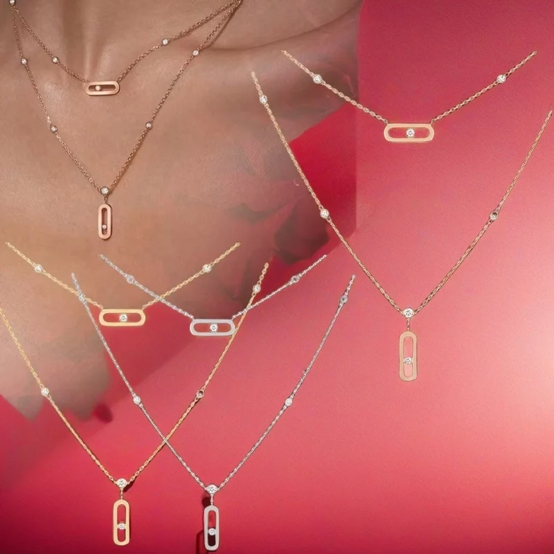 Ослепительное оригинальное ожерелье MOVE UNO 2 ROWS из розового золота с бриллиантами