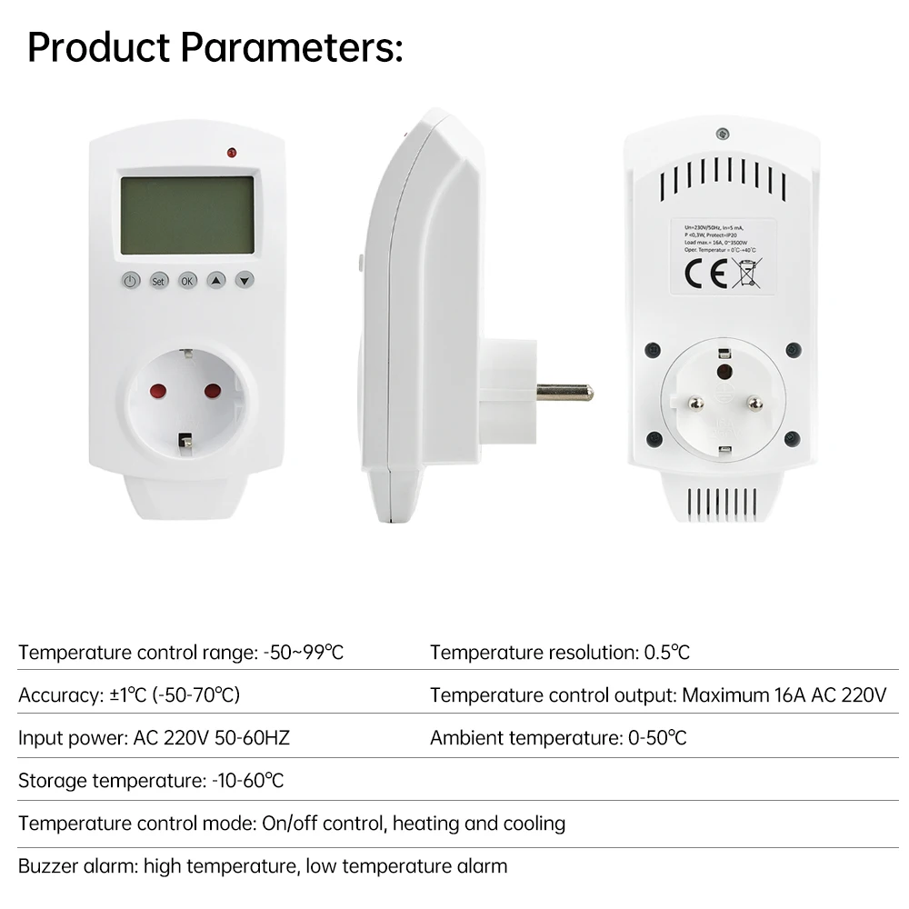 Контроллер температуры измеритель термостата стандартная розетка HY02TP Wi-Fi Tuya