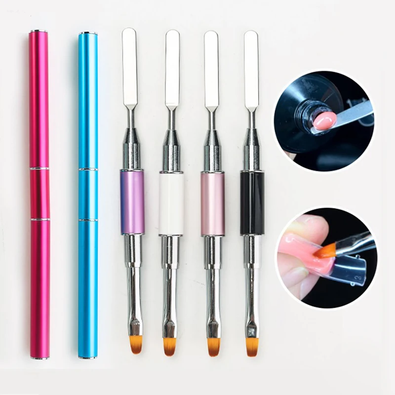 

2In1 Double-Ended Dual-Use Nail Tool Extension Nail Pen Brush Picker Stainless Steel Gel Color Bar Flower Brush Take Glue Pen