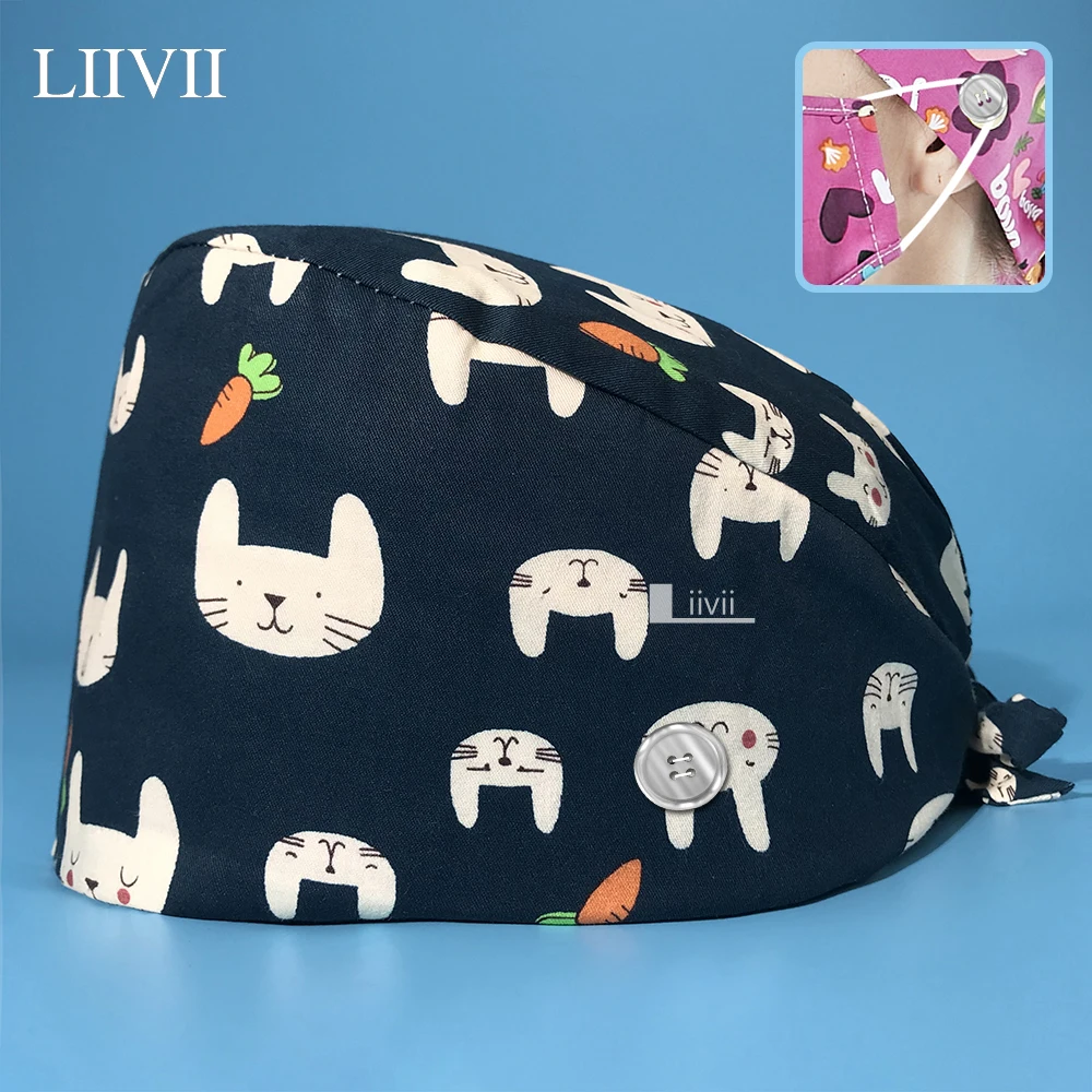 

Unisex Dentist Clinic Lab Scrub Caps Surgeon Scrubs Cap Nurse Accessories Adjustable Working Nursing Hats Cotton Anime Print Hat
