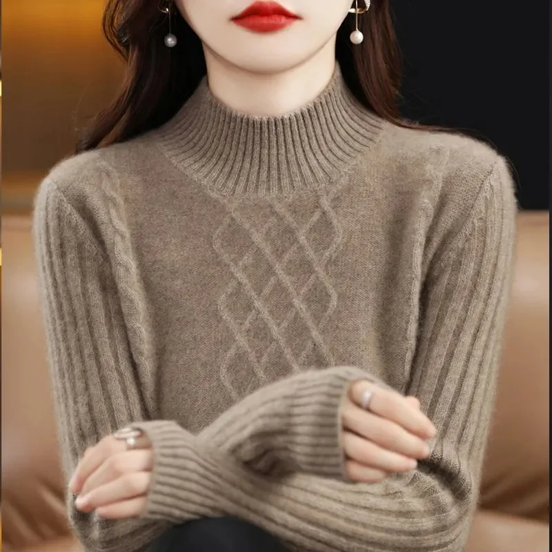 

Женский свитер, пуловеры с высоким воротником, новинка 2023, джемпер с длинным рукавом, плотная теплая Женская трикотажная одежда, свитера