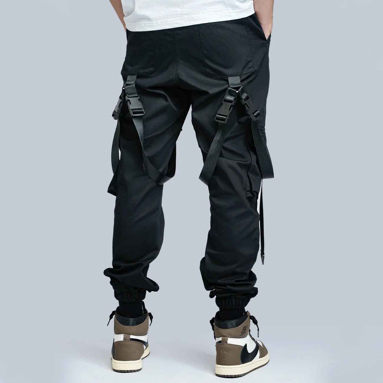 Buckle Black Ribbons Cargo Pants Techwear Men Tactical Function Joggers Hip Hop Casual Trousers Pants Streetwear
