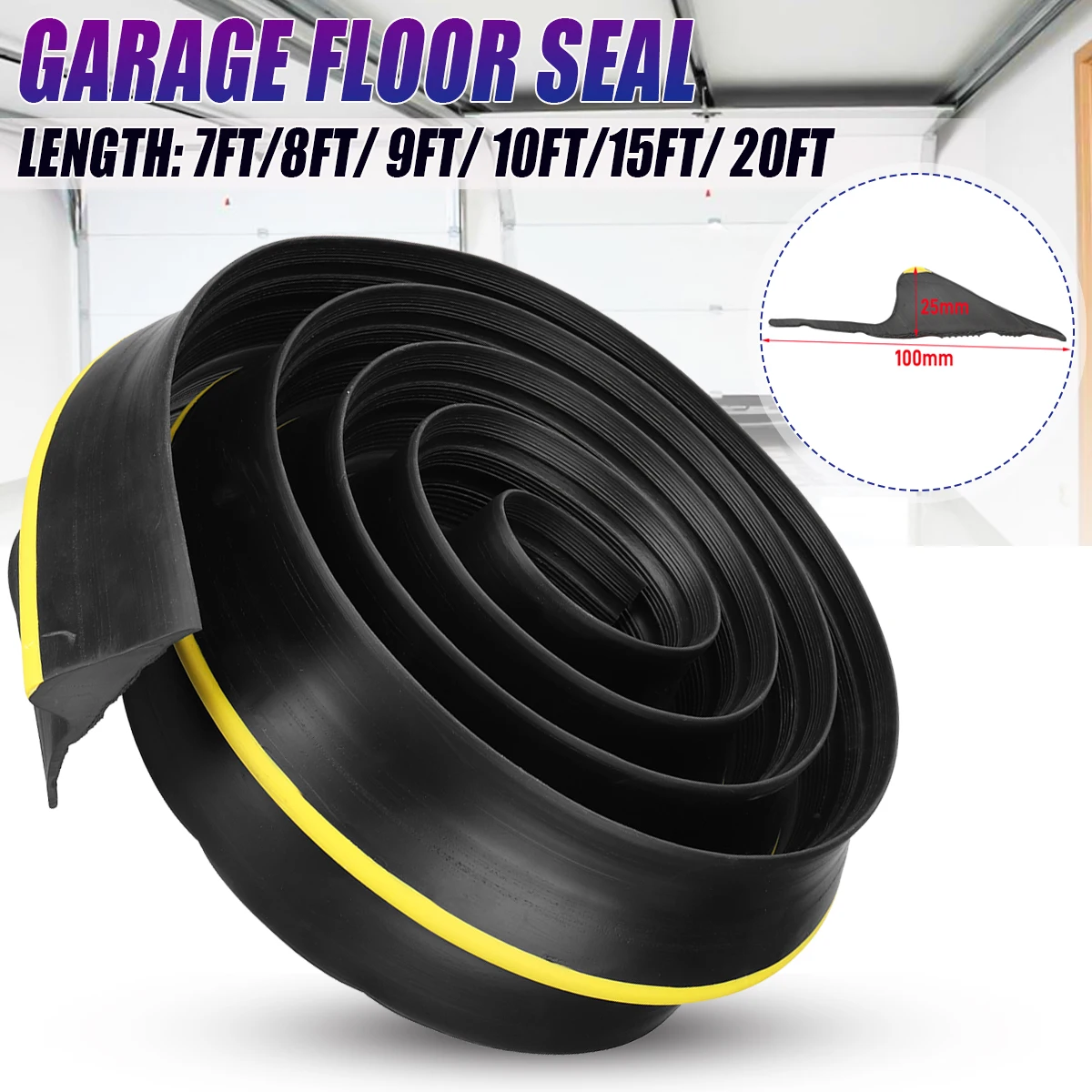 7/8/9/10/15/20ft Solid Garage Threshold Door Weather Rubber Seal Strap Floor Seal Waterproof Dustproof Special PVC Rubber Strip