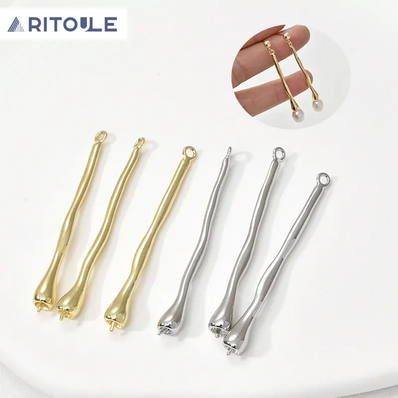 

Медные серьги с иглами и жемчугом, 14 к золотого цвета