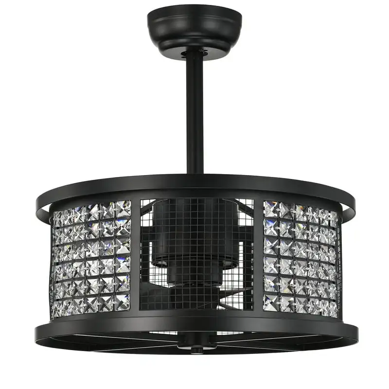 

Matte Black 19-Inch 4-Light Geometric Metal & Crystal Drum Shade Fandelier