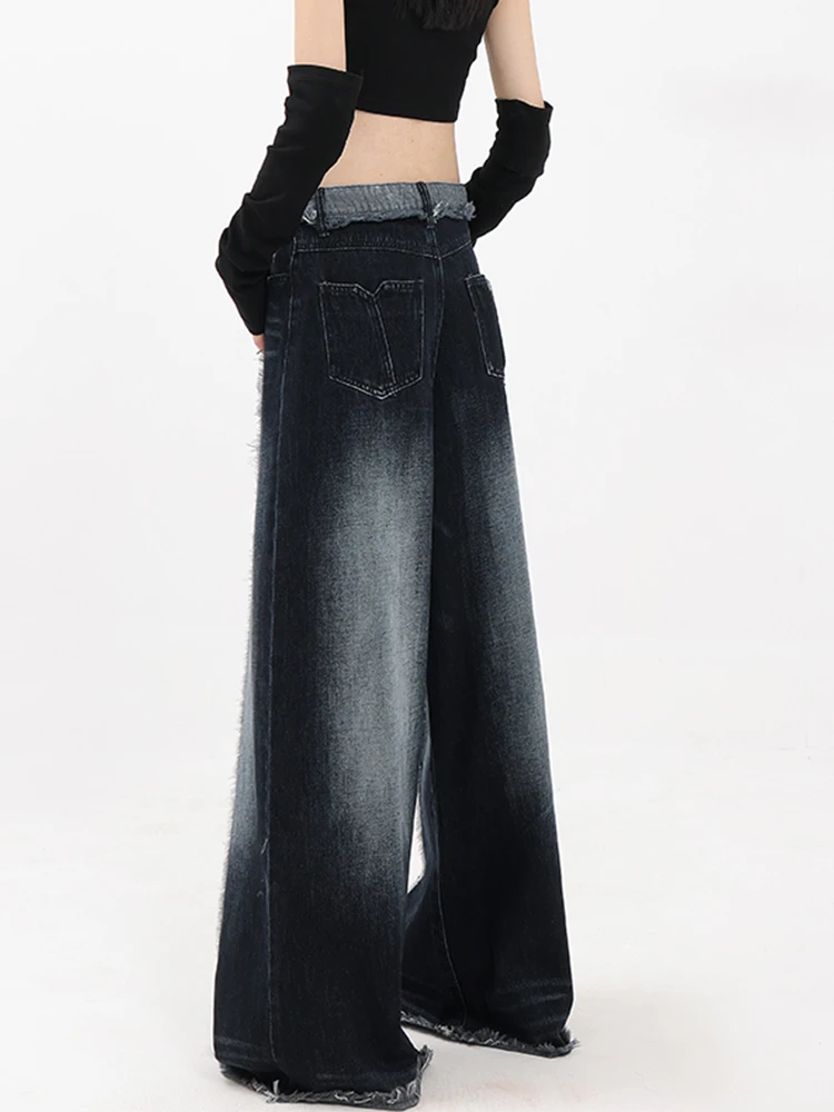 Осенние женские мешковатые брюки с высокой талией черные широкие тонкие