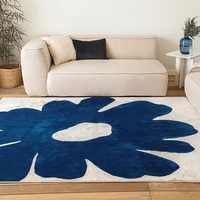 modern style fleece surface living room carpet morocco pattern home decoration area rug easy care blue flower floor mat