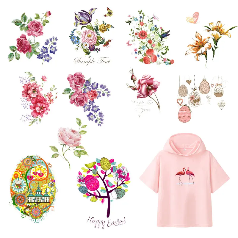 Easter eggs Animal Iron on Heat Transfer Patches for Kids Clothing DIY Stripes Flower Applique T-shirt Custom Sticker Applique H