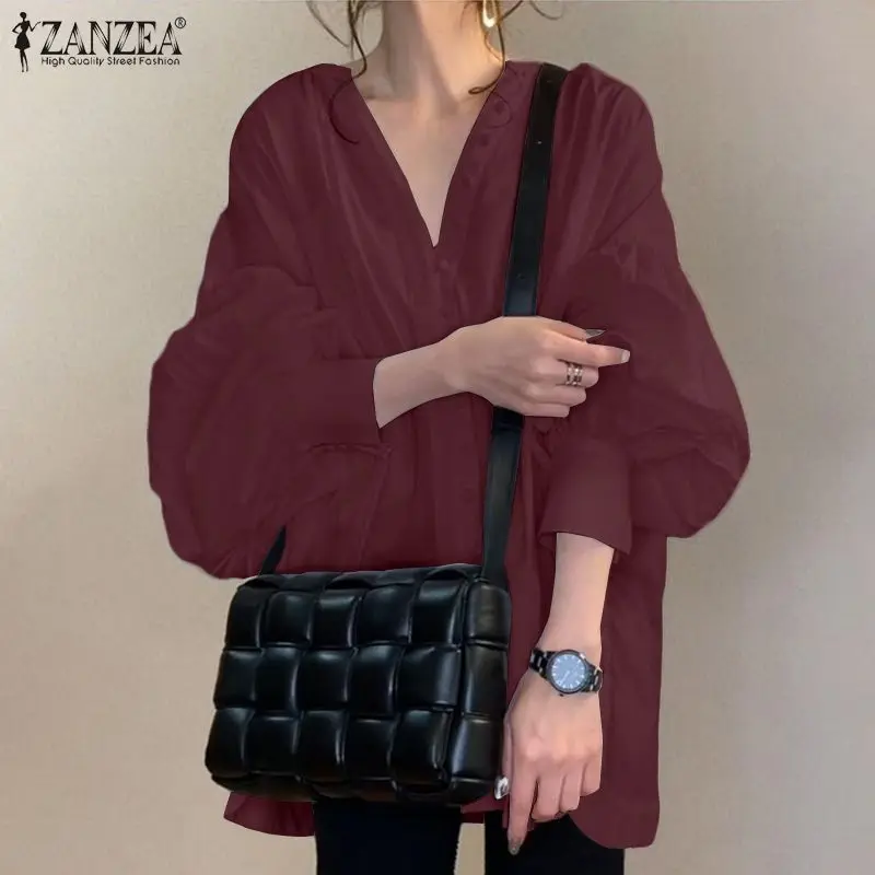 

Loose Fashion Loose Elegant Casual Oversized Tops 2022 ZANZEA Spring Women Puff Sleeve O Neck Blouse Shirt Work OL Tunic Chemise