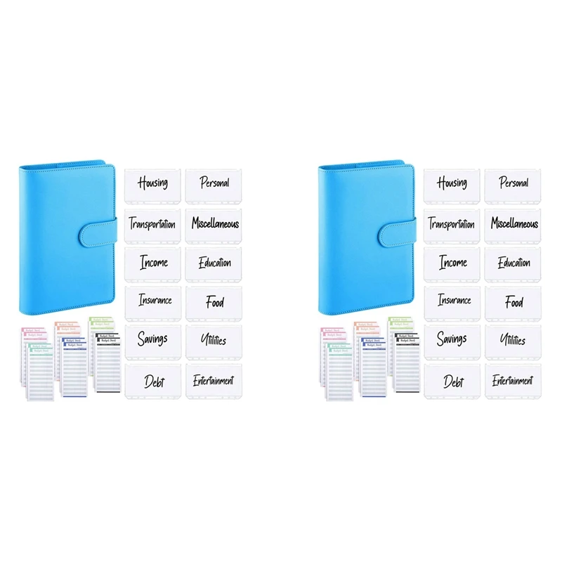 

50Pcs A6 PU Leather Budget Binder Set, Binder Cover Personal Planner Binder For Money Saving Cash Envelopes System Blue