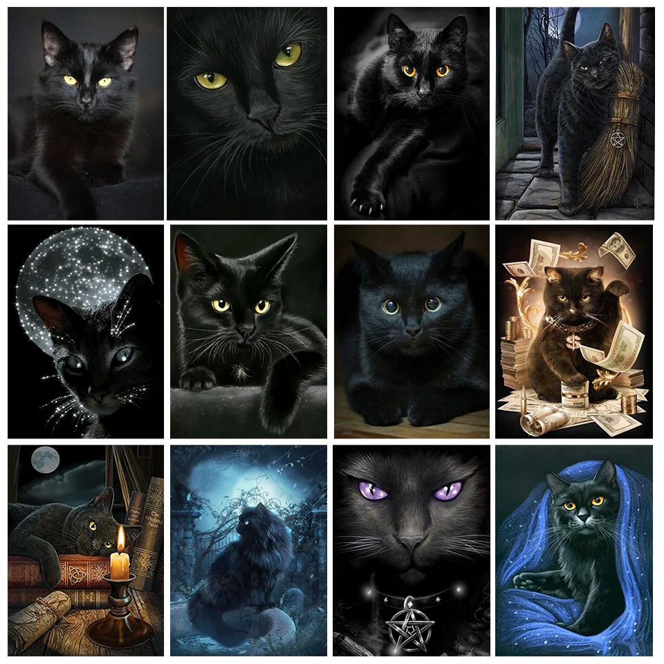 

Алмазная 5D картина "сделай сам", черная кошка, полная мозаика, вышивка крестиком, искусство, вышивка животными, набор для домашнего декора