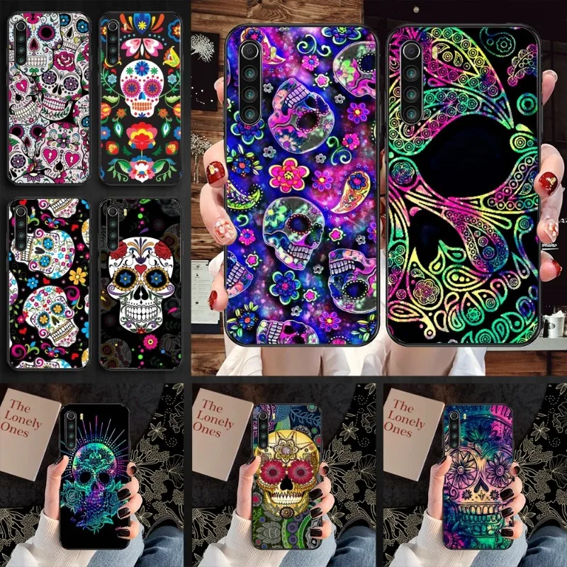Cool Flower Skull Phone Case For Xiaomi Redmi Note 11 10 9T 8 7 Pro Redmi 10 9 9A 9C 8 7 6 Soft Black Phone Cover