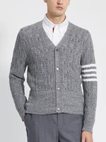 tb thom striped 4 bar mens thick sweater autunm winter tide brand knitted jacket merino wool v neck womens cardigan coats