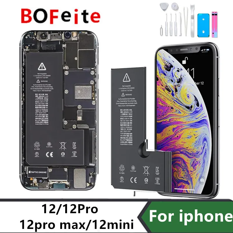 

BoFeite Phone Battery For iPhone 12 12mini 12pro 12pro max Replacement Bateria Original Capacity BatteriesFree Repair Tools Kit