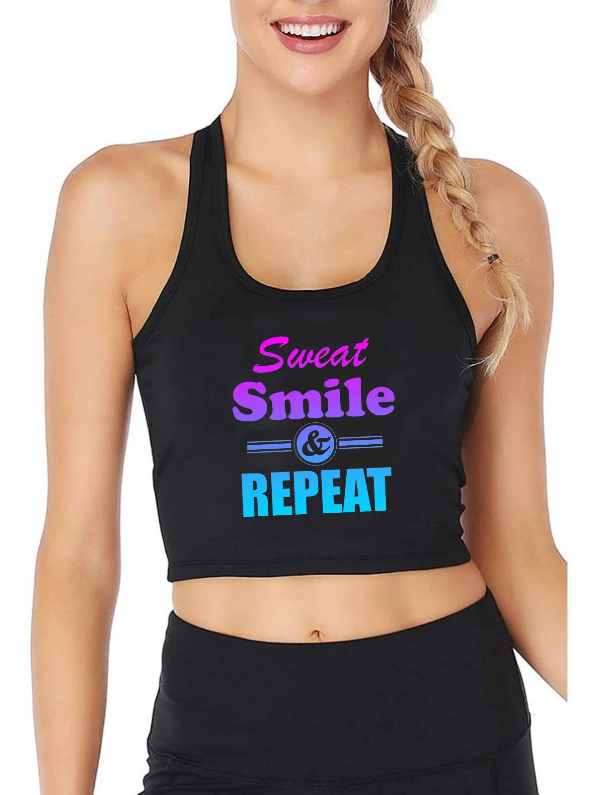 

Sweat Smile And Repeat Workout Gym Exercise Design Tank Top Women's Yoga Sport Breathable Crop Tops Summer Camisole