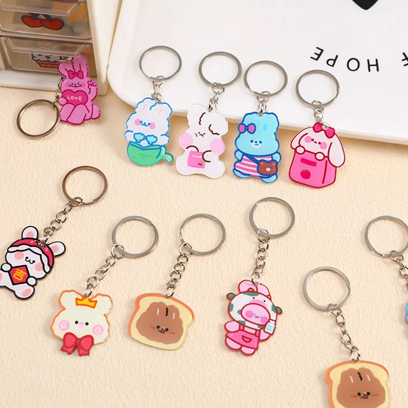 

1Pc Cute Anime Bear Keychain Kawaii Cartoon Animal Keyring for Women Bag Pendant Acrylic Key Chain Charm Keyfob Jewelry Gift