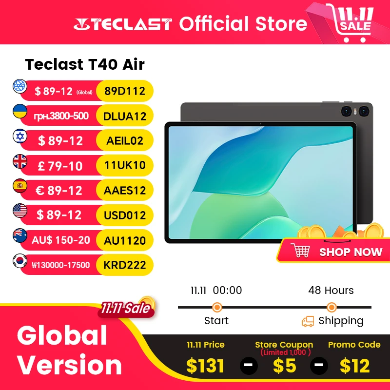 Планшет Teclast T40 Air 10 4 дюйма 2K-дисплей сертификация TÜV Rheinland 8 ГБ+256 ГБ UNISOC T616 8-ядерный