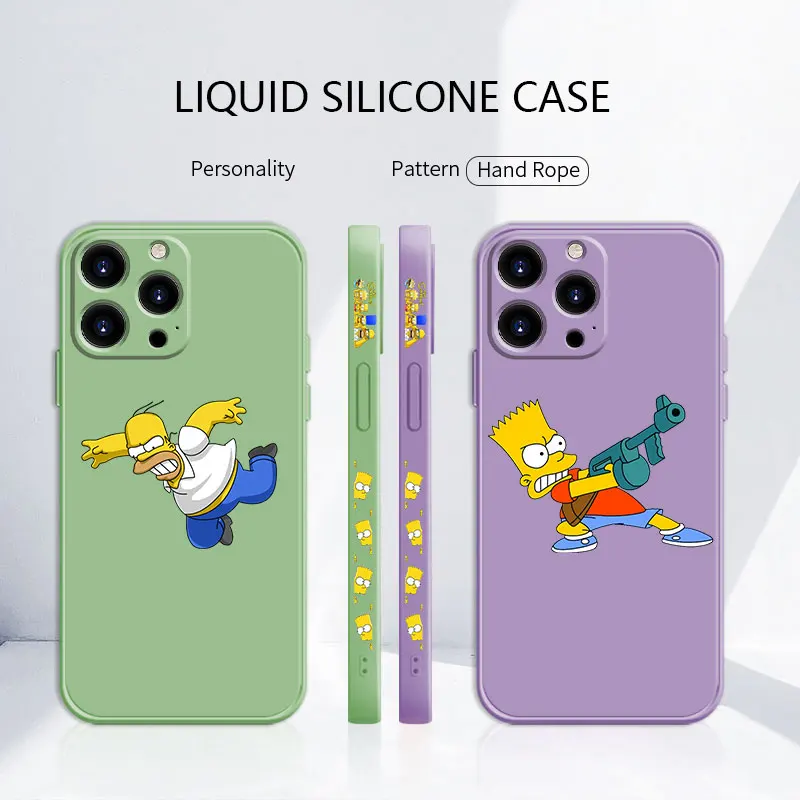 

Bart Homer Simpson Game Mr Burns Square Liquid Candy Case For iPhone 14 13 12 11 Pro Max 6S 6 7 8 Plus X XR 12 13 Mini Fundas