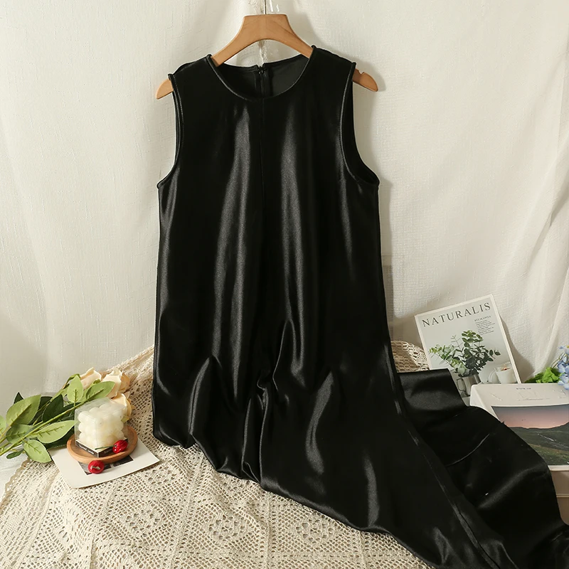 

Платье женское без рукавов во французском стиле, элегантная Молодежная свободная длинная одежда с круглым вырезом, блестящее, осень 2023