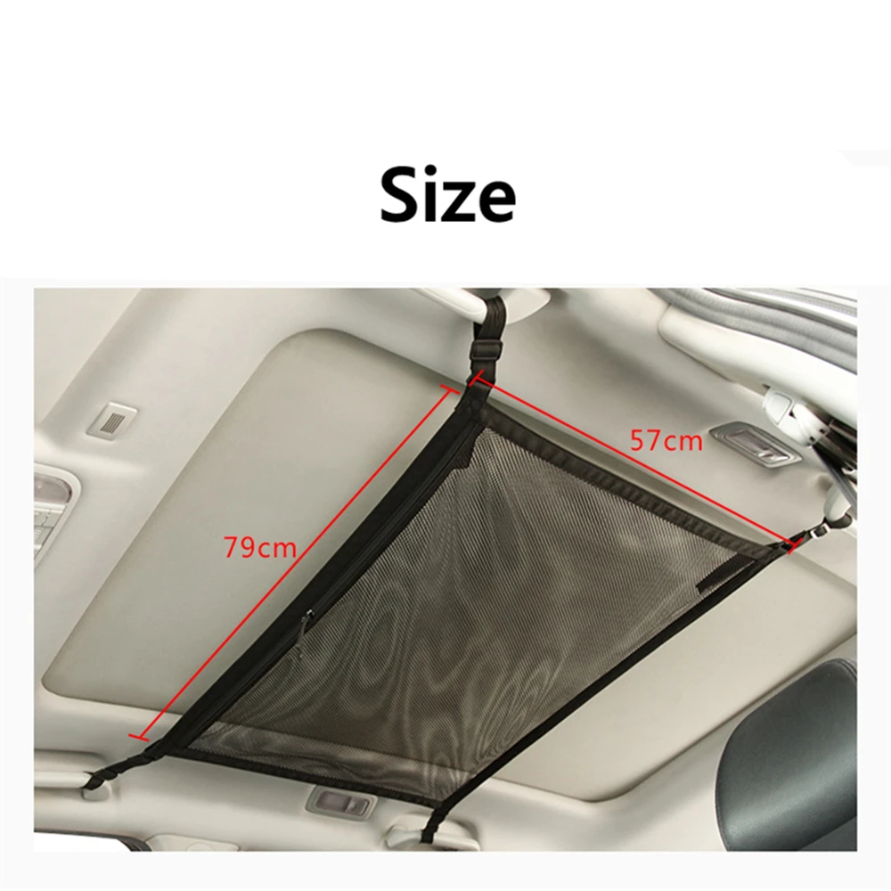 

1 X Car Roof Storage Bag Ceiling Cargo Net Mesh Storage Double Layer Net Bag 79x57cm Car Interior Accessories