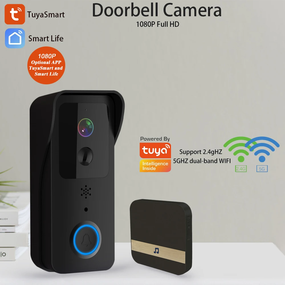 TuyaSmart Wireless Video Doorbell Digital Visual Intercom WIFI 2.4G 5GHZ  Waterproof Electronic Guard 1080P Home Security Camera