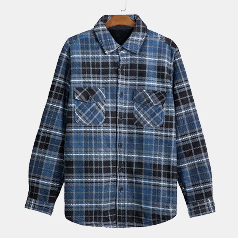 

Fashion Flannel Plaid Shirts for Mens Long Sleeve Quilted Teddy-lined Shirt Jacket Cardigan Winter Regular Fit Checked Overshirt
