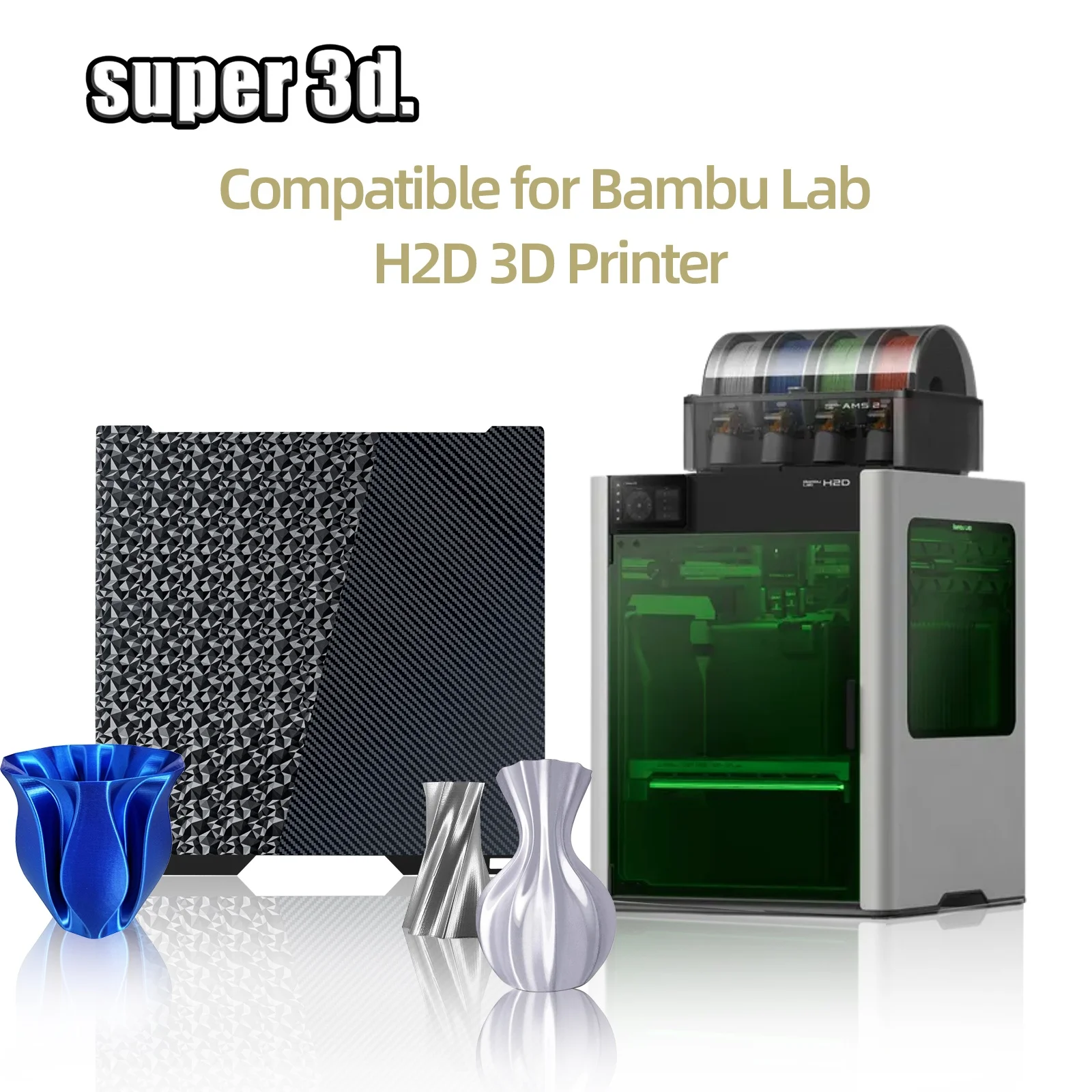 Фото Двусторонняя гладкая печатная пластина (PEI, PET, PEO) с текстурой QR-кода для Bambu Lab H2D H2S, для печатной платформы и хотэнда принтера Bambulab H2D №2