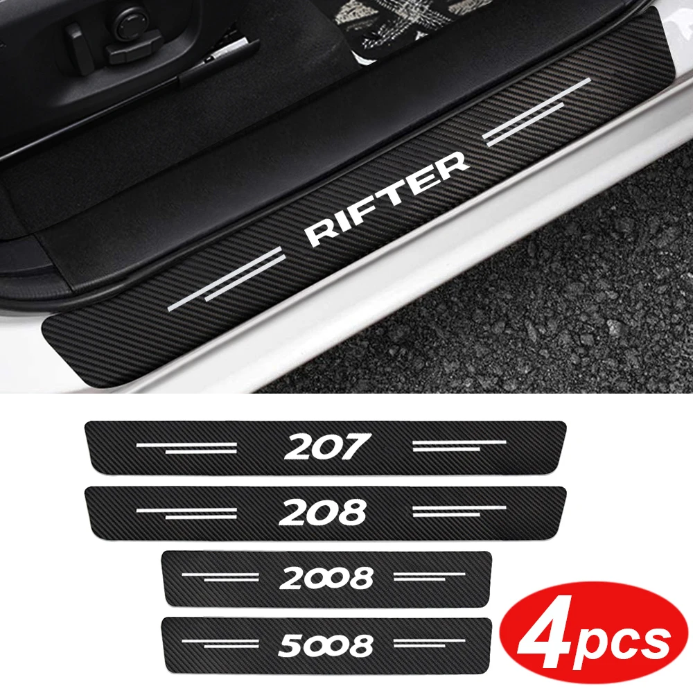 

4PCS Car Door Sill Threshold Stickers Accessories For Peugeot 308 208 307 107 5008 207 306 206 301 407 508 2008 3008 RCZ Rifter