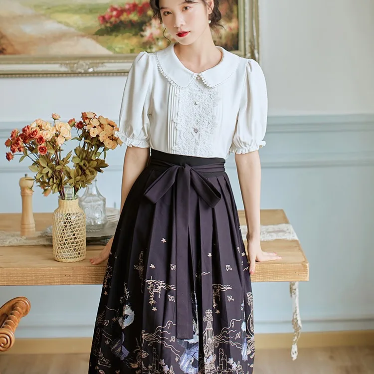 Юбка средней длины с изображением лошади Новый китайский стиль литература