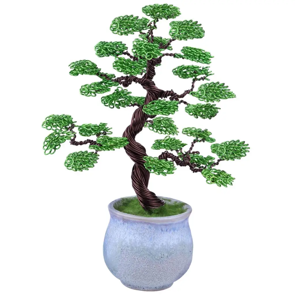 Lucky Money Tree Green Plastic Grass Bonsai Style With Ceramics Base Wire Wrapped MIni Tree For Table Decoration Home Ornaments