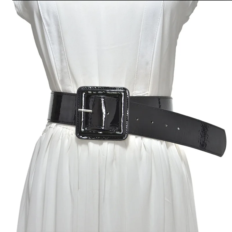 New Fashion Lady White Belt Women Wide Belt Pu Square Buckle Belts for Women Black Red Waistband Weding Party Dress Accessory