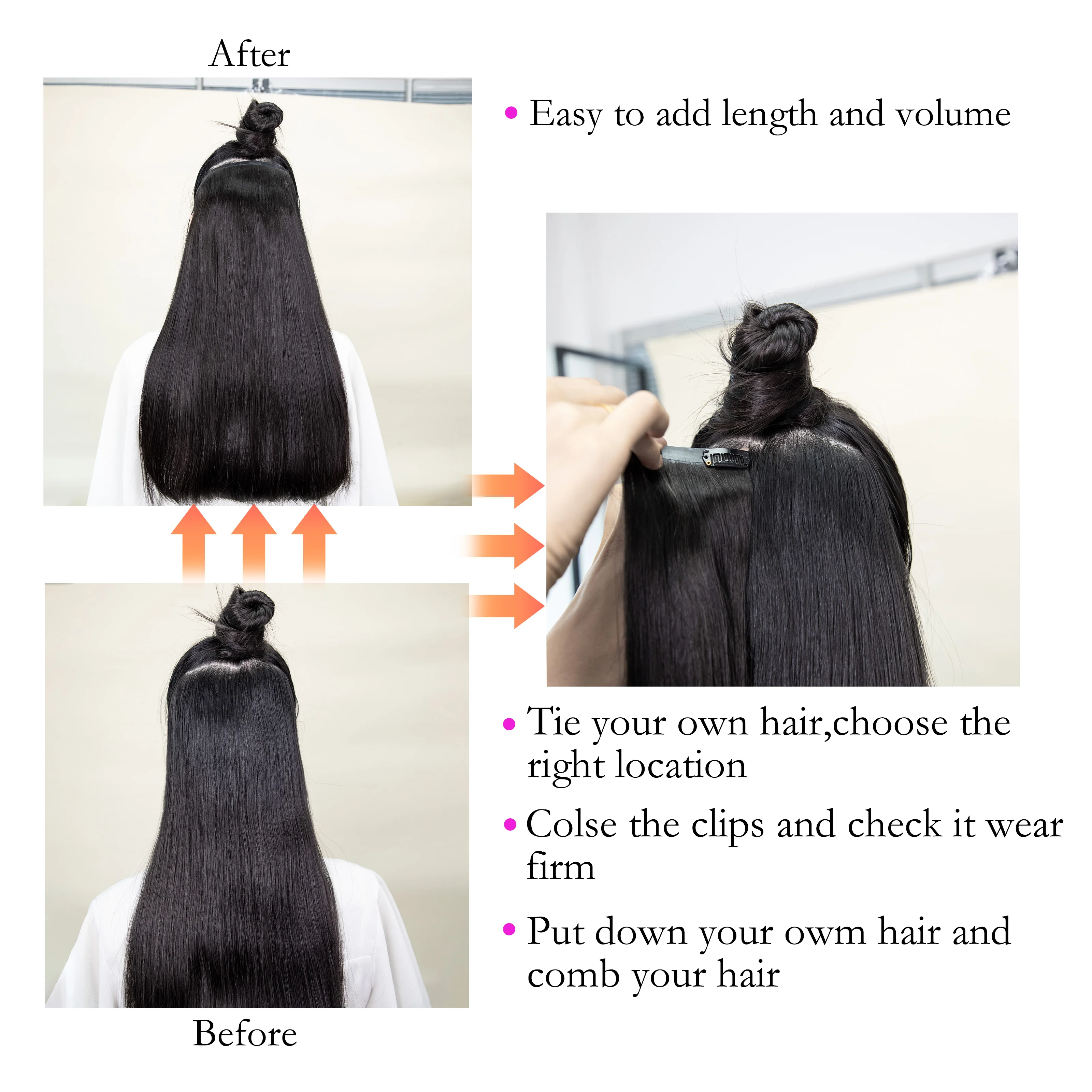 Прямые заколки из 100% наращивания человеческих волос 16 &quot-24&quot 9 шт. Натуральные