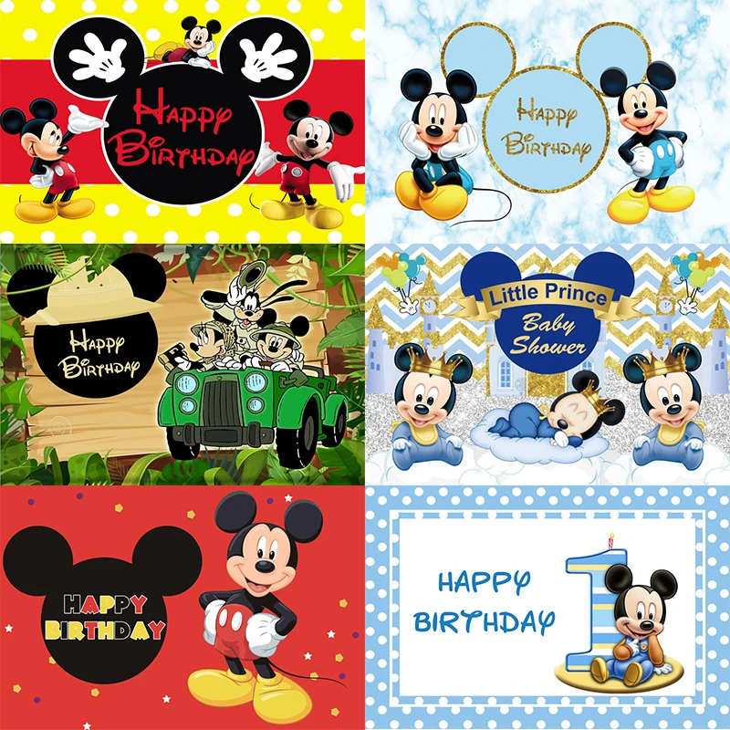 

Disney Mickey Mouse Boy Photo Backdrop Baby Shower Happy Birthday Party 1st Photograph Background Banner Decoration Studio Prop