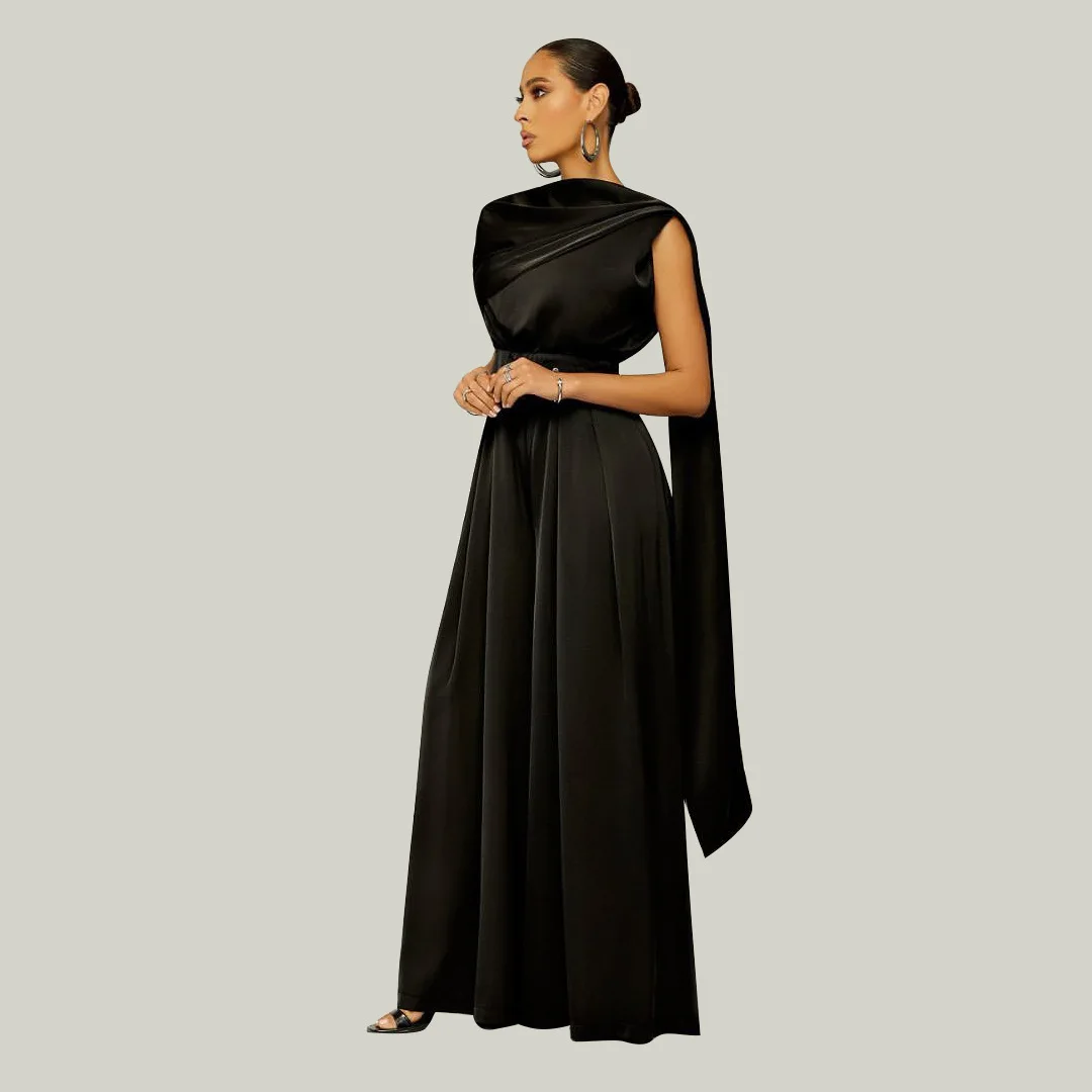 

MUDAN Elegant Women Wraps Shoulder High Waist Tunic Wide Leg Straight Jumpsuit 2022 Summer Party Prom Chic Overall Playsuit