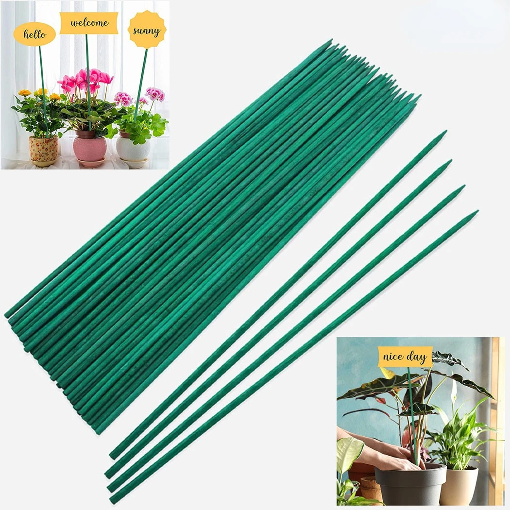 50pcs 40cm Green Bamboo Plant Stake Green Wood Sticks Floral Plant Support Stakes Canes Spiky End Floral Stake Gardening