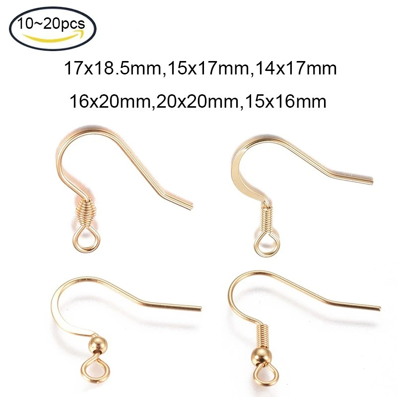 

10-20PCS 17x18.5x1.5mm 15x16x2.4mm 304 Stainless Steel Earring Hooks Golden For Jewelry Earring Finding