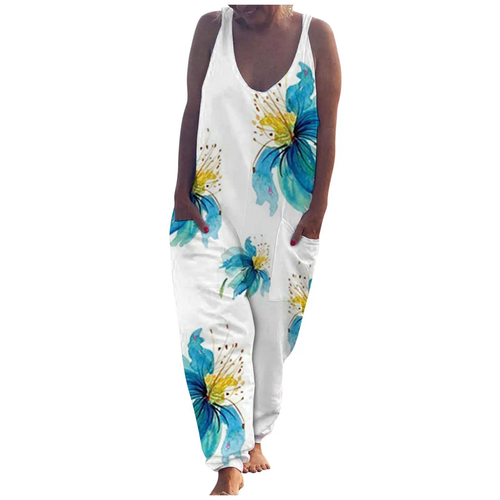 

Fashion Women Sleeveless Bib Overall Backless Floral Print Loose Jumpsuit Dungarees Fashion New Playsuits Bodysuit