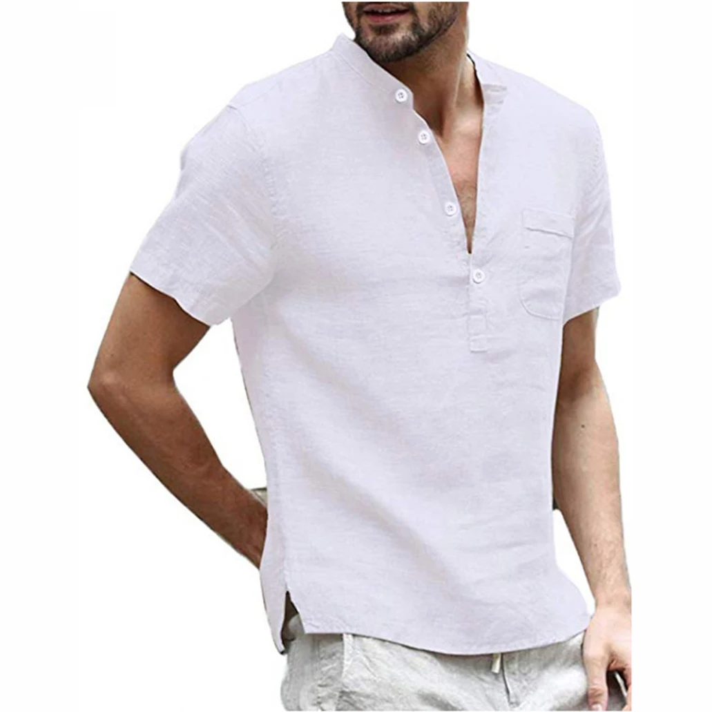 2023 new Summer New Men's Short-Sleeved T-shirt Cotton and Linen Led Casual Men's T-shirt Shirt Male Breathable S-3XL