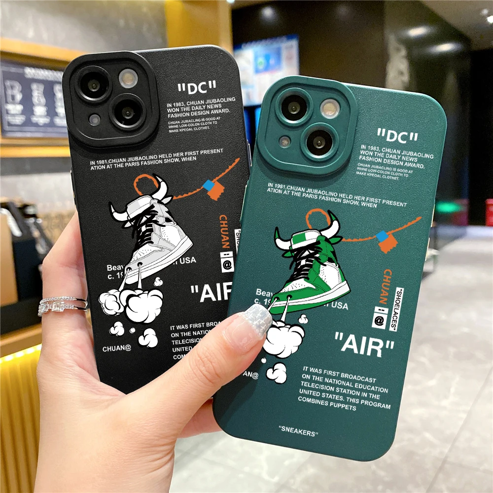 

Luxury Case For iPhone 14 13 12 11 Pro Max XS Max XR X 7 8 Plus Phone Cute AIR Sneakers Label TPU Plain Leather Soft Cover