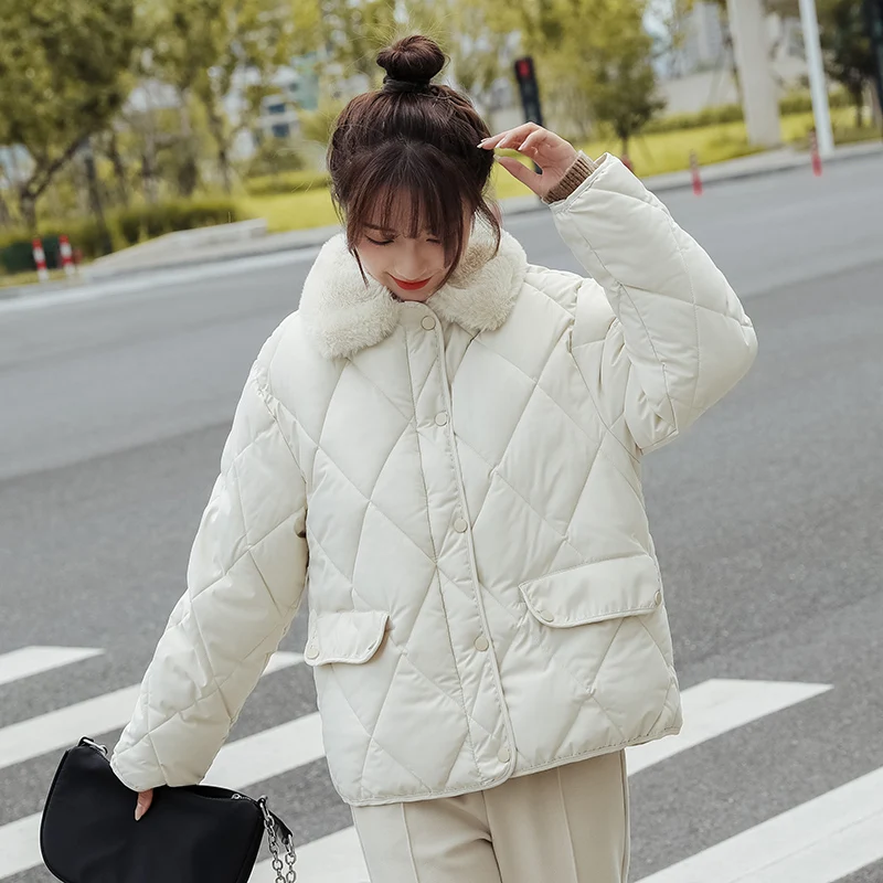 2023 New Women's Down Padded Jacket Autumn and Winter Korean Version of The Small Loose Lamb Wool Thick Padded Jacket Women
