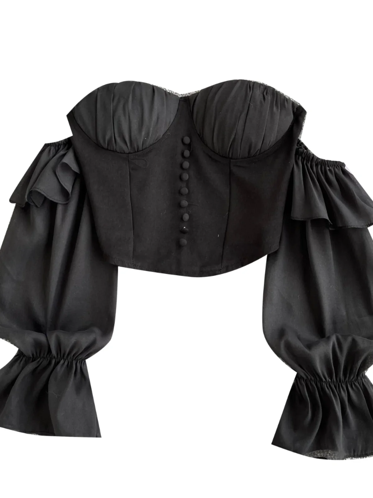 SsTss &quot2024 Американский черный топ Y2K женский укороченный с открытыми плечами и