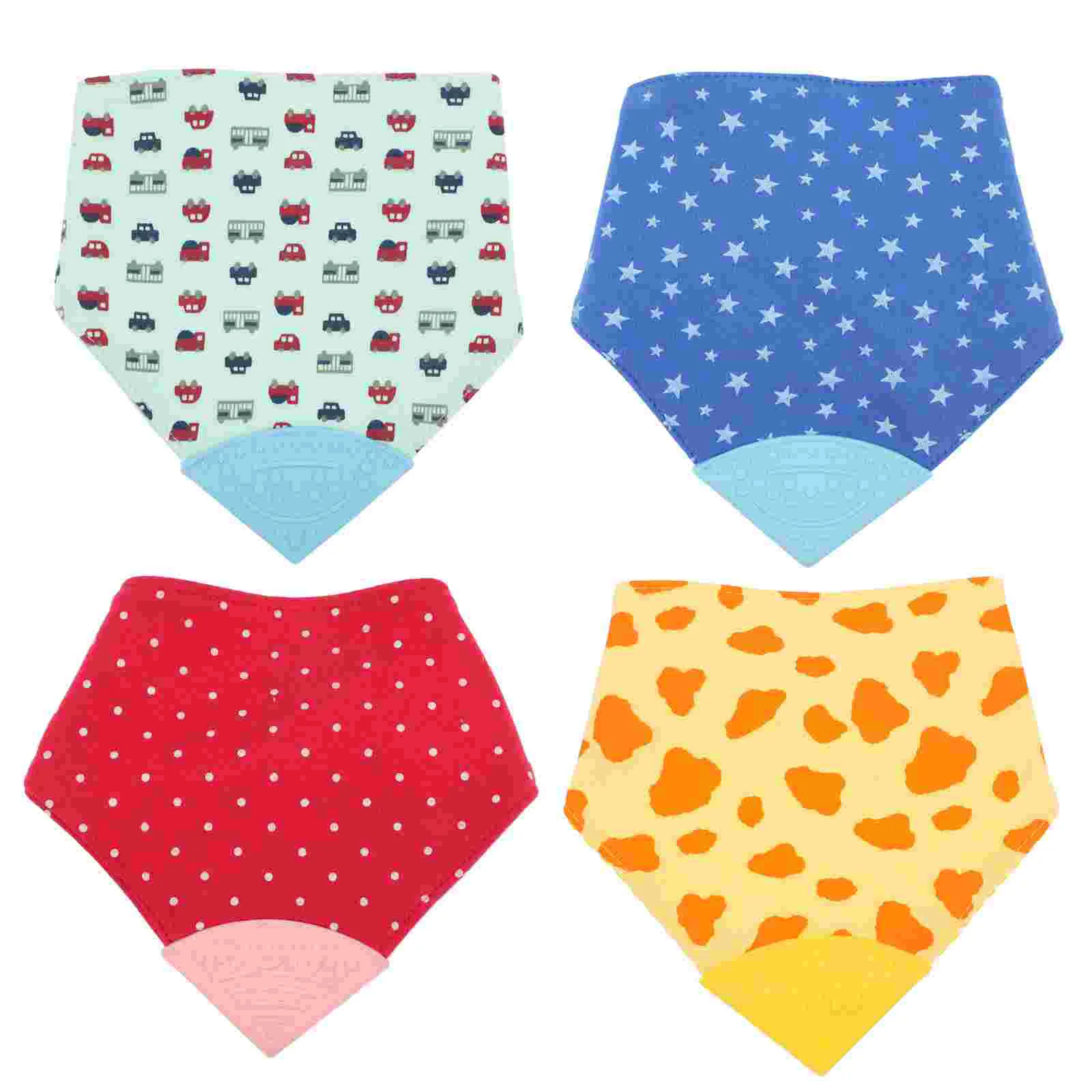 

4pcs Baby Cotton Bibs Baby Bibs Baby Silicone Teether Cotton Saliva Towels