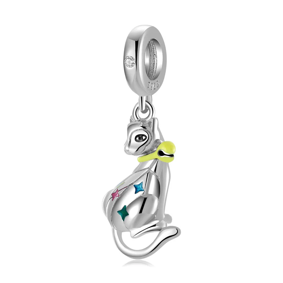 

Cute Star-spotted Cat with Bell Dangle Charm fit Women Bracelet Necklace Lady Girl DIY Jewelry Gift S925 Sterling Silver Bead