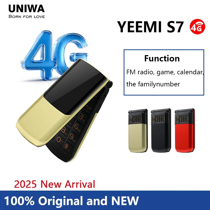 Фото Кнопочный телефон UNIWA 4G YeeMI S7 с двумя SIM-картами, двумя экранами, крупным шрифтом для пожилых людей, аккумулятор 4800 мАч, клавиатура на русском и иврите. №1