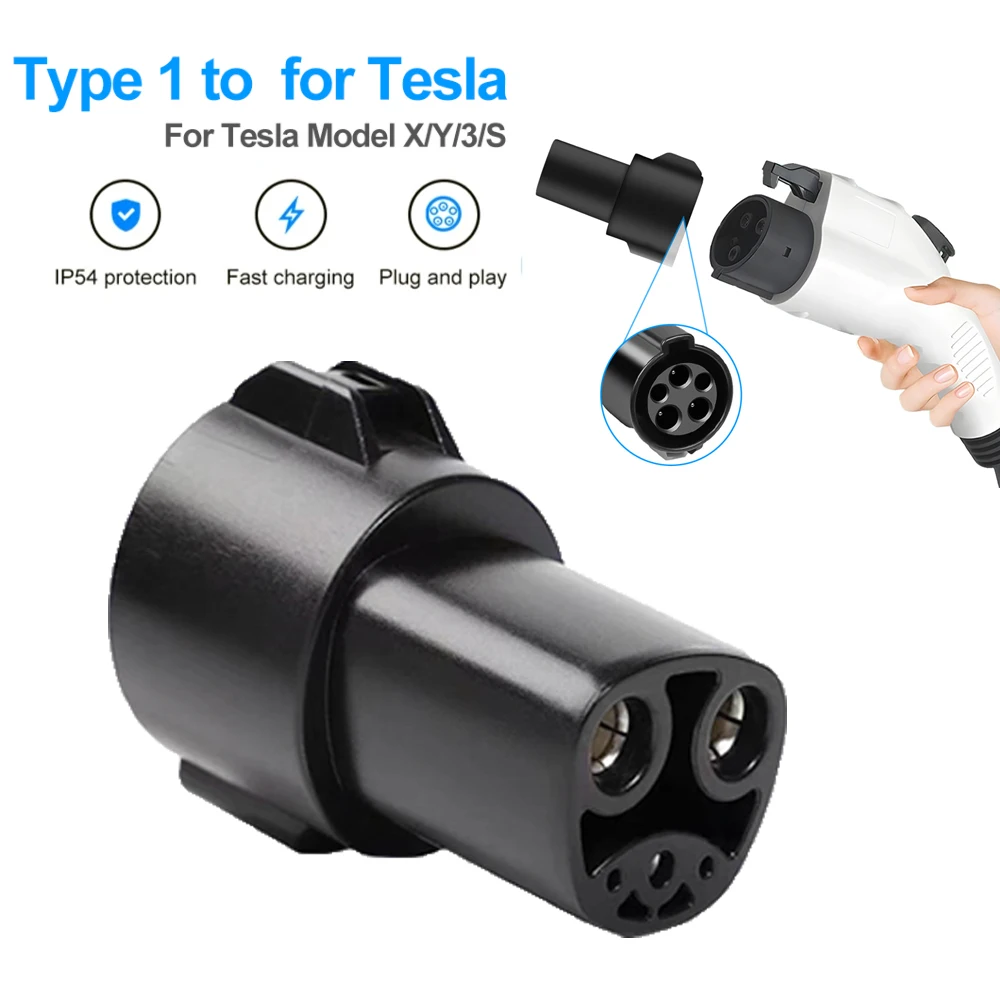 

Plug and Play EV Charger Connector Electric Car Charging Adapter Type1 J1772 to for Teslas EVSE Conversion Gun Socket 60A Max