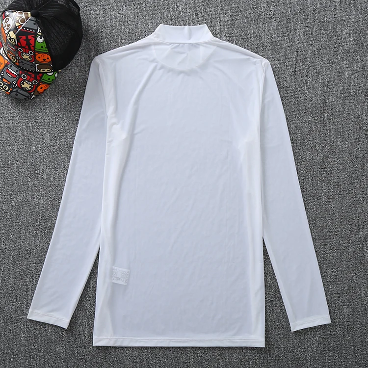 Summer Golf Sunscreen T-shirt Men Long Sleeve High Neck Thin Cycling Slim Fit