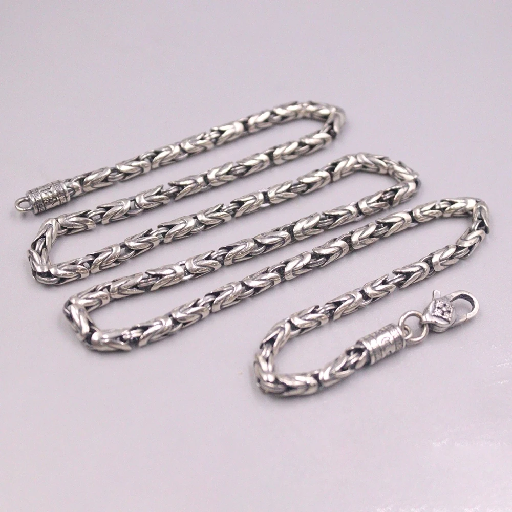 Настоящая твердая цепочка из стерлингового серебра 925 пробы мужская мантра 4 мм