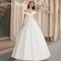 graceful off the shoulder princess wedding dress a line sweep ball gown satin dress for bride robe de mariage 2022 nouveaut%c3%a9